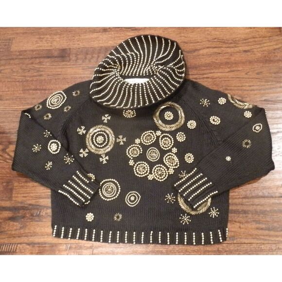 Michael Simon New York Bead Accent Holiday Black gold Sweater One Size - Picture 1 of 3